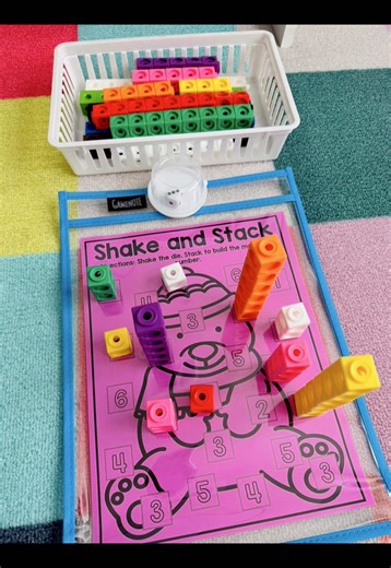 Shake and Stack! 🎲 For the 🔗 comment: SHAKE #kindergarten #maths #prek