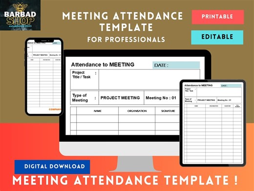 Editable Meeting Attendance Template, A4 Printable (powerpoint & PDF Download) - Etsy Australia
