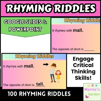 Kindergarten & 1st Grade Rhyming Riddles Digital Activity | Rhyme Pairs Game