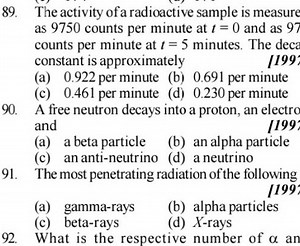 A free neutron decays into a proton, an electro and [199