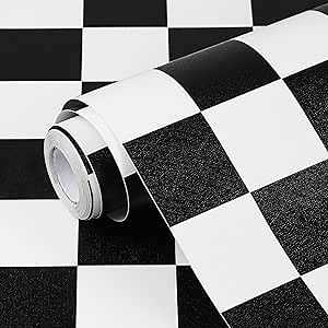 Black and White Contact Paper Mosaic Checkered Peel and Stick Wallpaper 17.3"x120" Lattice Self Adhesive Waterproof Vinyl Roll for Bathroom Kitchen Backsplash Cabinets Shelf Liners Drawers