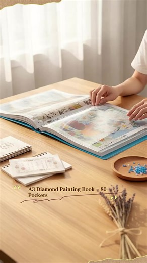 A3 Diamond Painting Storage Book, Holds Up to 80 Artworks, Includes Transparent Pockets & Craft Supplies, Available in Blue Color #coffeetabledecor #creativegifts #creativeaccessories #diamondpaintings #kidsartsandcrafts #diamondartpaintings #artsncrafts #diamondpaintingframe #diamondpaintingforbeginners #dorwynnsartbox