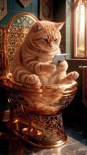 Toilet Cat 365 | How Long Can a Cat Stay on a Royal Gold Toilet? 👑🚽 Today toilet test: Royal Gold Edition 👑 Gold everywhere. Carved patterns. Sunlight... | Instagram
