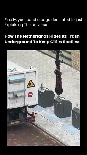 Inside The Universe on Instagram: "Netherlands’ Hidden Waste System: The Genius Tech Under Your Feet! What looks like an ordinary street corner is actually part of one of the world’s smartest waste-management systems! Across the Netherlands, underground garbage containers store waste several meters below the surface — keeping cities cleaner, quieter, and more efficient. When the bins are full, special trucks with hydraulic cranes lift and empty them seamlessly. No smell, no clutter, no mess. Thi