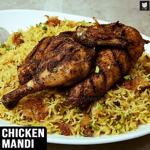 Mandi, a traditional dish of Yemen made either with chicken or lamb. Traditionally, the meat is slow cooked in a tandoor which makes the meat extremely tender and delicious and served over aromatic rice. Mandi is cooked under the ground. Ingredients: Marination 1/2 chicken 1/2 tsp saffron powder 1/2 tsp salt 1/2 tsp Saudi spice 1/2 tsp turmeric Saudi spice 2 tbsp coriander seeds 2 small sticks cinnamon 1 tbsp green cardamom pods 1 tbsp cumin seeds 1 tsp Cloves 1/2 tsp lemon zest ( ideally dried 