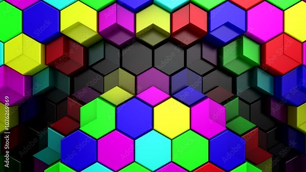 Geometric Shapes Form a Wave. Abstract motion, 3d rendering, 4k resolution