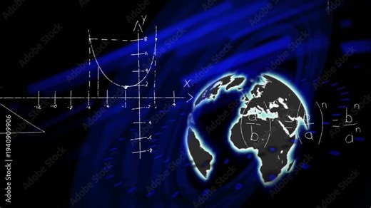 Vertical video: Sketching circle starting neon globe rotating while chalk graphs animating for STEM