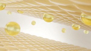 3d animation of white serum, cream, and lotion drops into Micro skin cells for UV protection, repair skin care concept.