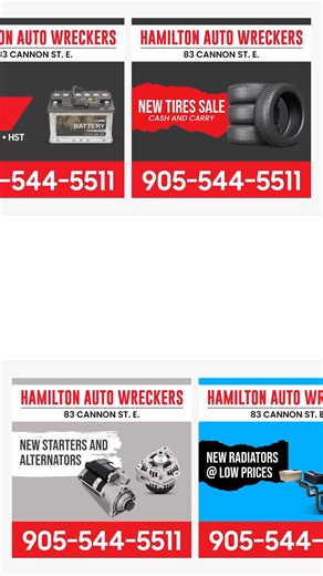 Hamilton Auto Wreckers is your local supplier of new, used, and rebuilt auto parts—offering everything from starters and alternators to tires and batteries at affordable prices. Visit us at 83 Cannon Street East in Hamilton or call 905-544-5511 for great deals #hamilton #hamiltonauto #AutoDeals #tireshop #newtires #DealAlert | Hamilton Auto Wreckers | Facebook