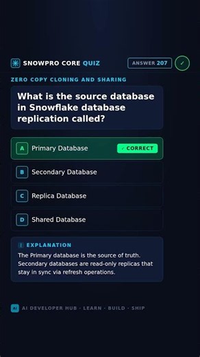 SnowPro Core Quiz #207 | What is the source database in Snowflake database replication called