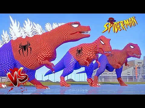 All Spiderman Dinosaurs! Spider-Man T-Rex, I-Rex, Spinosaurus, Godzilla Dinosaurs Fighting