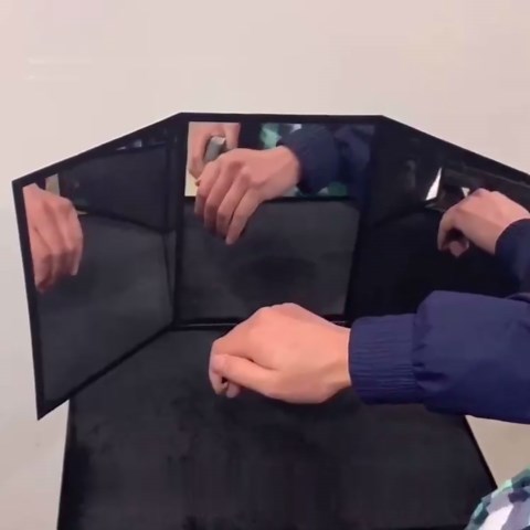 sumrica Magic Three Way Mirror Shatterproof Magic Mirror - Foldable Close-Up Practice Mat for Card Tricks, Portable Magician Tool with Velvet Backing