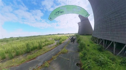 Paramotoring Around a Nuclear Cooling Tower in Chernobyl