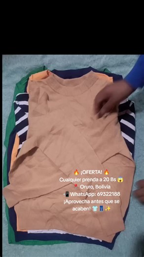 🔥 ¡OFERTA! 🔥 Cualquier prenda a 20 Bs 😱Talla M (Dama) 📍 Oruro, Bolivia 📲 WhatsApp: 69322188 ¡Aprovecha antes que se acaben! 👕👖✨ #verodrian #emprendimiento