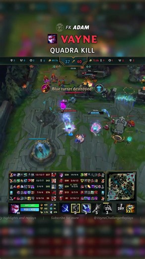 (FK Adam) Vayne QUADRA KILL | EUW Grandmaster Patch 26.15 #shorts
