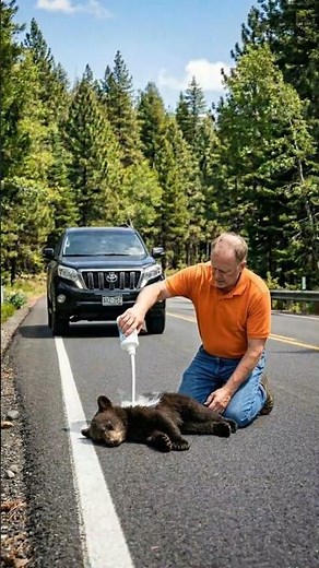 True Kindness — Man Saves a Helpless Baby Bear By the Roadside #babybear #rescue