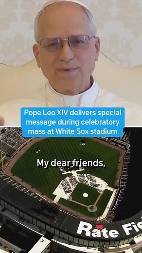 Da Pope has a message for Chicago. Rate Field hosted a special mass and celebration in honor of Chicago-born Pope Leo XIV, the first American-born pope and a confirmed White Sox fan.⁠ .⁠ Watch his full message at our link. #pope #popeleo #chicago #dapope #chicagopope