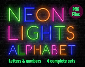 Neon Lights Alphabet PNG: Colorful Letters and Numbers (instant Download) - Etsy