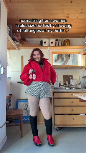 normalizing trans women in plus size bodies by showing off all angles of my outfit because we deserve our recognition & acknowledgement in fashion too ♡ outfit details: top / @H&M jacket / @Aritzia shorts / H&M tights / @Snag - Clothes That Fit socks legwarmers / H&M shoes / @Jeffrey Campbell bag / @UNIQLO USA bag charms / @POP MART @POP MART US #OOTD #plussize #plussizefashion #trans #transwoman