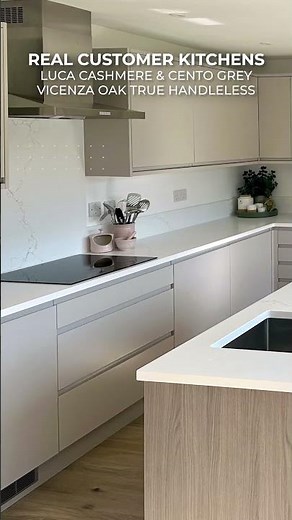 Luca Cashmere & Cento Grey Vicenza Oak True Handleless Kitchen - 4469 - DIY Kitchens