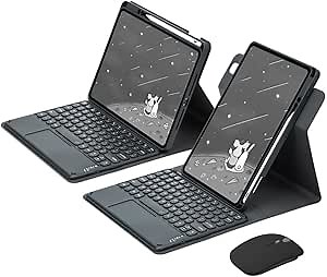720° Rotating Keyboard Case for for iPad 6th Generation (2018), iPad 5th Gen (2017), iPad Air 2 and 1, iPad Pro 9.7 inch Detachable Clear Back Cover with Touchpad Wireless Mouse (Black)