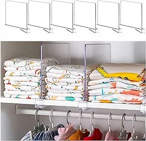 Yieach 6 Pack Clear Acrylic Shelf Divider for Closet Organization - 9.2″ Tall Closet Dividers for Wood Shelves,Cupboard,Vertical Shelf Separators in Closet for T-Shirt,Purse,Handbag,Sweater Organizer