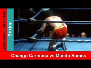 Chango Carmona (Mexico) vs Mando Ramos (USA, red trunks) widescreen match highlights bloody slugfest