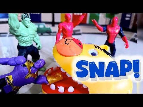 Superheroes Play Tiger Teeth Snap Game 🐯 SNAP! Who Wins? (Crocodile Dentist Game)