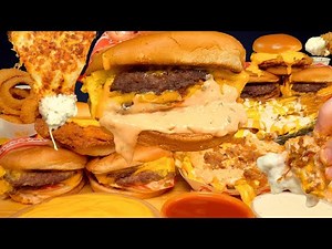 ASMR MUKBANG ANIMAL STYLE IN-N-OUT BURGERS, WINGSTOP CHICKEN & FRIES & DOMINO’S PIZZA | WITH CHEESE