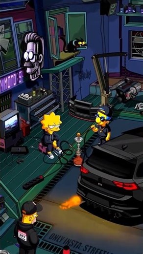 ​The Simpsons' Underground Garage: JDM Vibe & GTI Flames!​ 💥🔥 #TheSimpsons #SilviaS14