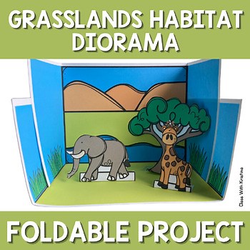 Grasslands Habitat Diorama Project Printable Craft Foldable Pop Up Activity 2nd