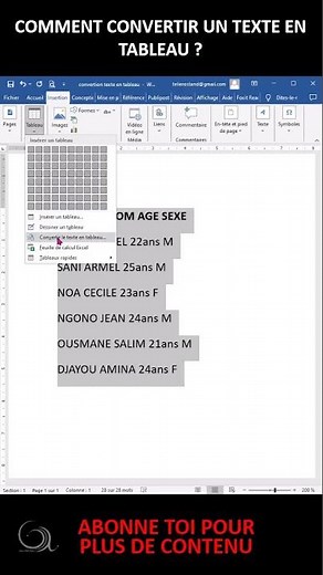 Comment convertir un texte en tableau dans word | astuce word