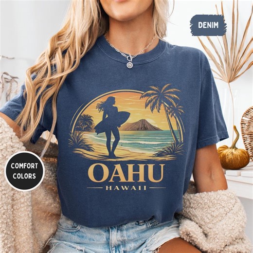 Vintage Oahu Hawaii Surf Silhouette Comfort Colors T-shirt | Retro Hawaiian Beach Palm Graphic Tee - Etsy