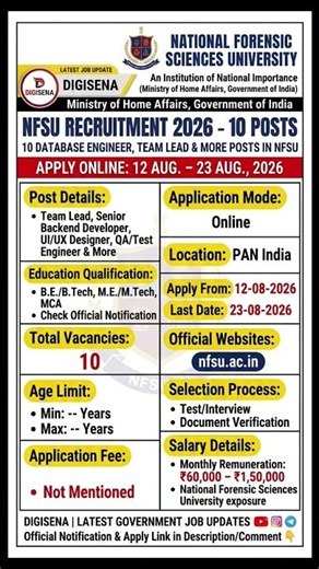 NFSU Recruitment 2026 | Database Engineer & IT Posts Out | New Vacancy | Apply Online #shorts