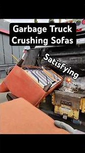 POV Satisfying Garbage Truck Crushing Massive Sofa (Hopper View)