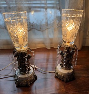 Pair of Waterfall Crystal Cherub Table Lamps Vintage MCM Hollywood Regency Marble Accent Cut Crystal Shades - Etsy