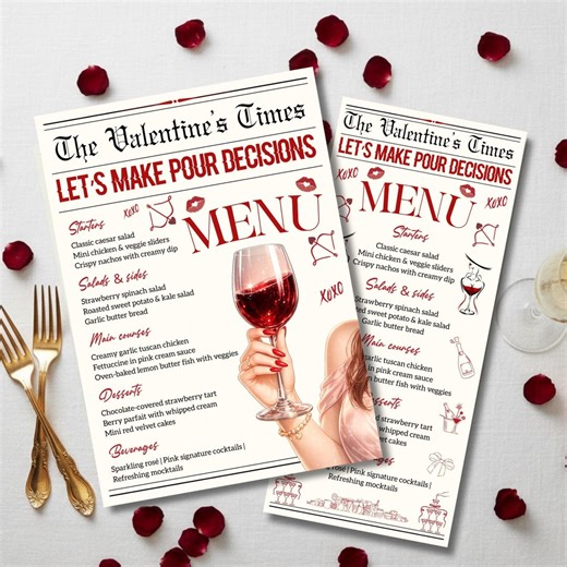 Editable Galantine's Party Menu, Valentine Brunch Menu Card, Printable Elegant Dinner Menu, Ladies Night Custom Canva Template - Etsy.de