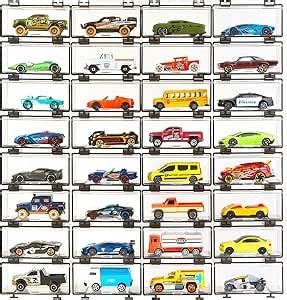Display Case Compatible with Hot Wheels - Stackable Toy Car Storage, Transparent Organizer for Matchbox 1/64 Scale Diecast Cars (32 Packs, Dark Tint Case Only)