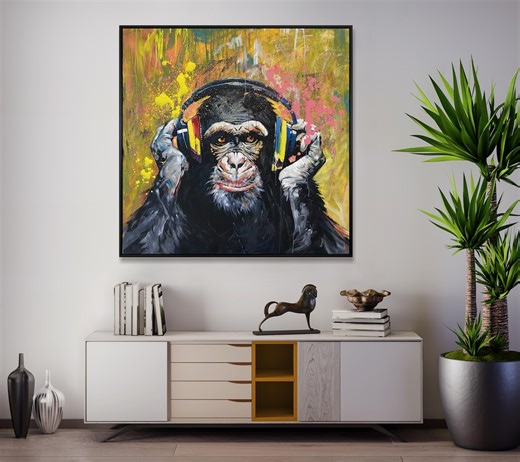 Large Funky Chimp Pop Art Painting Colorful Monkey Canvas Music Lover Wall Decor Gift - Etsy