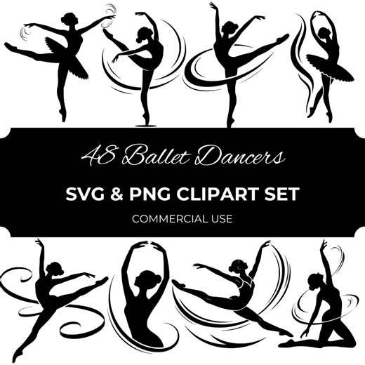 Ballet Dancer Clipart, 48 Black Silhouette Ballet PNG, Female Ballerina SVG, Dance Clip Art Bundle, Ballet Pose Graphics, Recital Decor - Etsy Australia