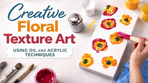 Creative floral texture art using oil and acrylic techniques