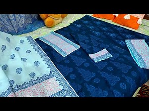 Block print tutorial on kameez/ Three-pitch design using block print and lace on gauze cloth