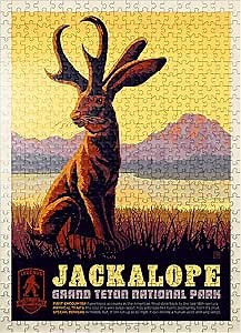 MyPuzzle Legends of The National Parks: Grand Teton's Jackalope, Vintage Poster - Premium 500 Piece Jigsaw Puzzle for Adults