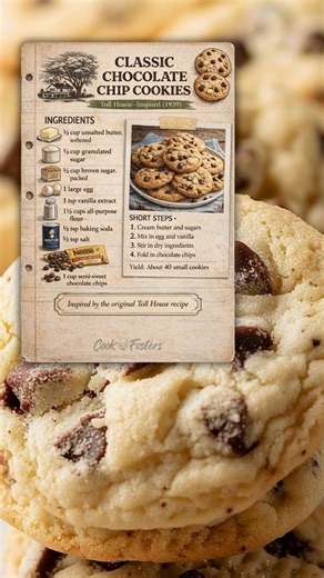 This is the chocolate chip cookie recipe that built legends. Straight from the late 1930s. Crisp edges. Soft centers. That deep, real cookie flavor you don’t get from shortcuts. The kind of cookies that disappear before they cool. Classic Chocolate Chip Cookies 🍪 Short steps: • Cream butter and sugars • Beat in egg and vanilla • Stir in flour, baking soda, and salt • Fold in chocolate chips and nuts • Scoop and bake at 375°F until lightly golden One bowl. No fuss. Pure old-school comfort. | Eas