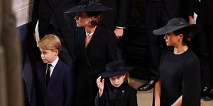 Meghan Markle Arrives With Kate Middleton, Prince George, and Princess Charlotte for the Queen's State Funeral