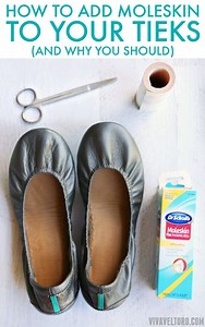 How To Add Moleskin To Your Tieks Ballet Flats To Prevent Leather Wear and a Tieks Toe Bump.