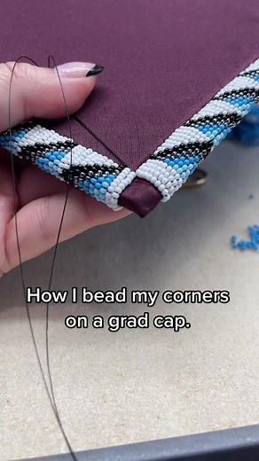Grad cap corners made easy!- everybody’s least fav part. #indidgenous #nativeamerican #beadedgraduationcap #beadworktiktok #nativetiktok #beadedgradcap #tutorial #beadworktutorial