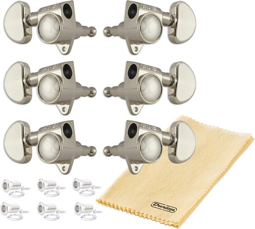 Amazon.com: Grover 102N ROTOMATICS - Juego de afinadores de guitarra, 3+3 teclas de níquel, botón de riñón, engranajes 14:1 para acústica o eléctrica con paquete de tela polaca Tonebird Dunlop : Instrumentos Musicales