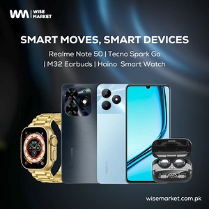 8.9K views · 23 reactions | Tech-savvy? Dive into our collection of smart wonders, from the Realme Note 50 to the chic Haino Smart Watch. Wise Market Pakistan: where smart meets savvy! Visit Now: https://wisemarket.com.pk/ #smartphone #smartwatch #techgadget #bestprice #cod #ordernow #wisemarketpakistan | Wise Market Pakistan | Facebook