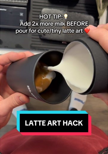 Here’s how this works: It’s called concretization. The more milk foam you add, the thicker that top layer gets, making it harder for the milk to push through and fill the cup. If you add 2x more milk before pouring a design, it makes the top layer super dense - so small, dainty designs will show up instead. If you add less milk at the start, the faster your milk will flow out and fill the cup with a larger design. Hopefully that’s helpful! #latteart #hack #coffee #coffeetiktok